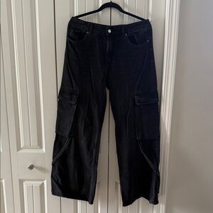 Zara Black Straight Leg Cargo Jeans